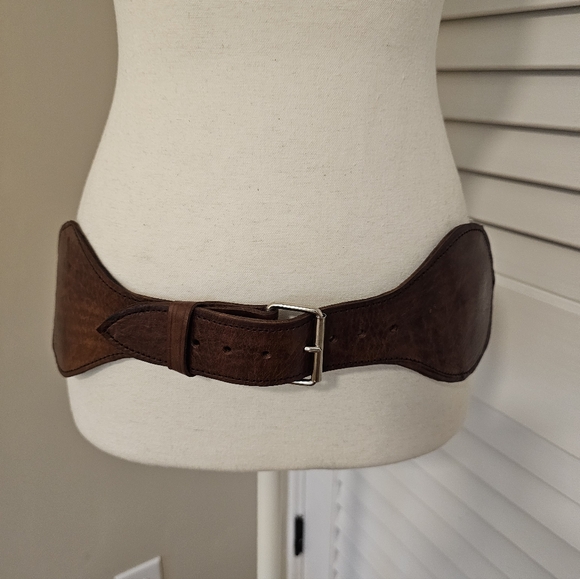 Vintage Genuine Leather Wide Brown Braided Waist Belt - Women Accessories - Picture 3 of 9